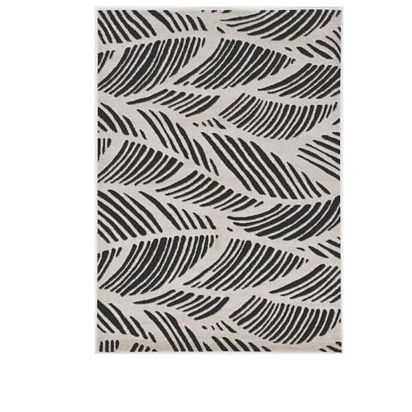 Black, White 2 ft. x 4 ft. Woven Polypropylene Rectangle Indoor/Outdoor Area Rug