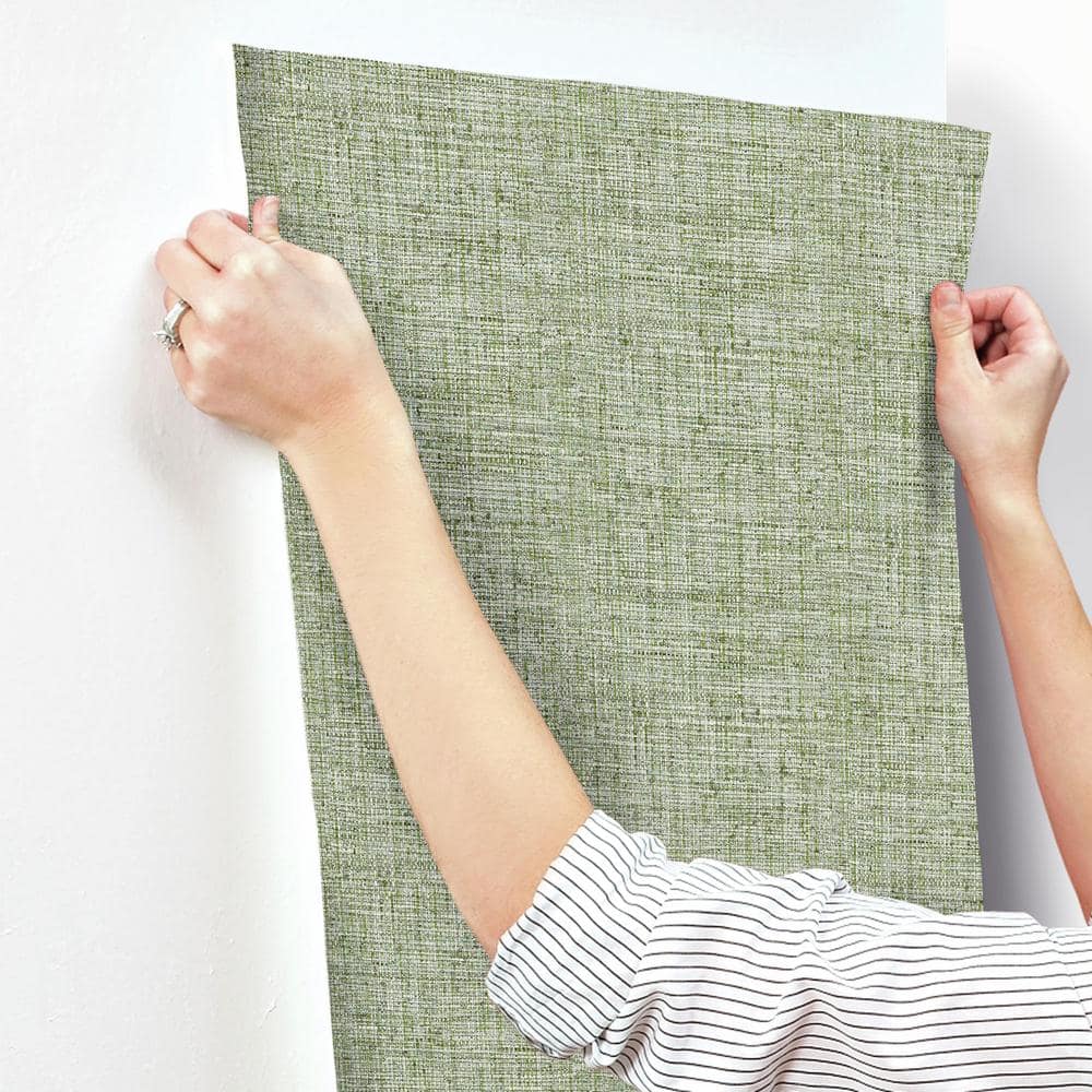 Green Grasscloth Textured Pre-Pasted Wallpaper