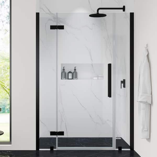Tampa 46 1/16 in. W x 72 in. H Pivot Frameless Shower Door in Black