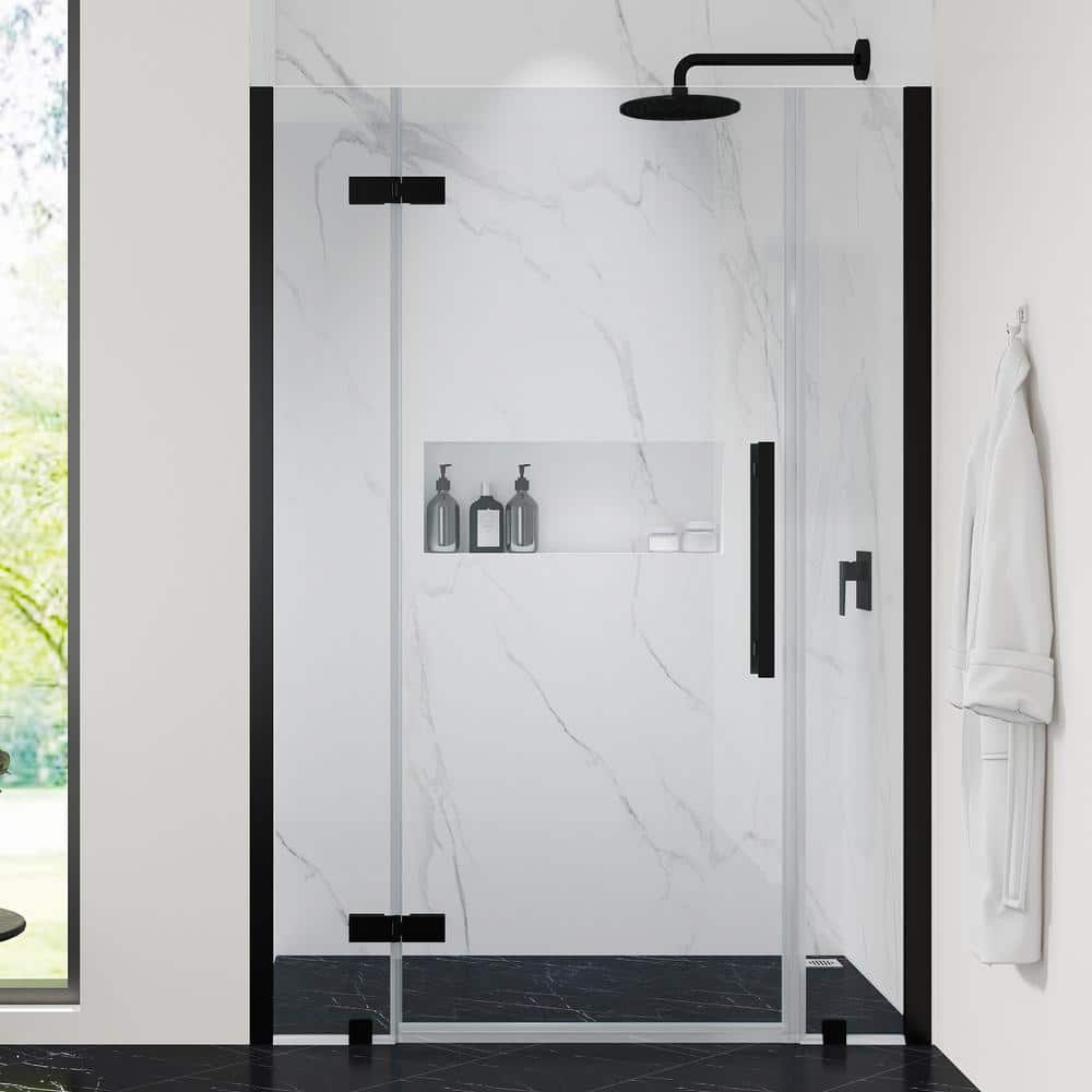 OVE Decors Tampa 50 1/16 in. W x 72 in. H Pivot Frameless Shower Door in Black