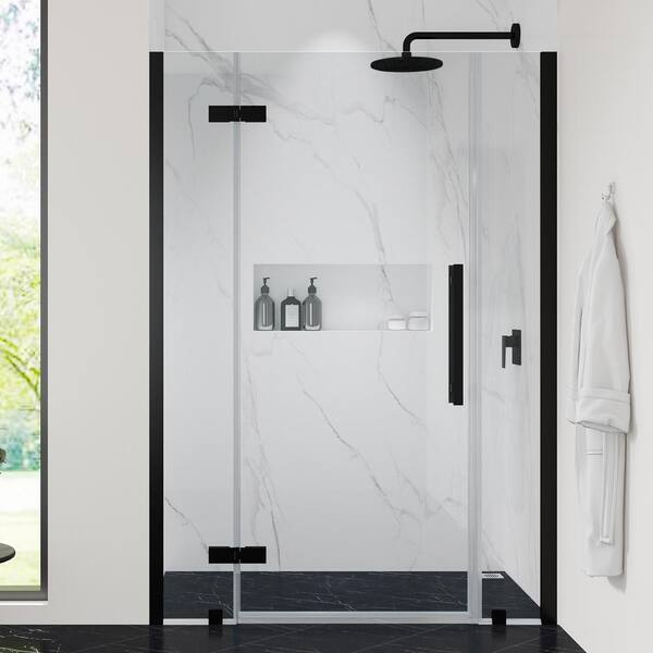 OVE Decors Tampa 49 11/16 in. - 52 1/16 in. W x 72 in. H Pivot Frameless Shower Door in Black