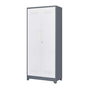 31.50 in. W x 72.83 in. H x 15.75 in. D Gray/White Freestanding Metal Storage Cabinet with 4-Shelves and Locking Door