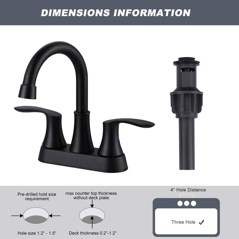 Matte Black 4-Inch Centerset Double Handle High Arc Bathroom Faucet