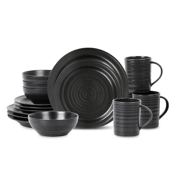 Orbit 16-Piece Charcoal-Gray Stoneware Dinnerware Set (Service for 4)