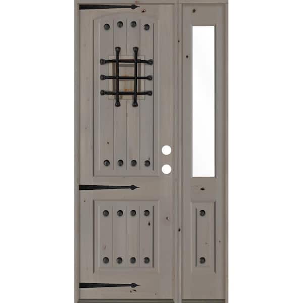 Krosswood Doors 46 in. x 96 in. Mediterranean Knotty Alder Left-Hand/Inswing Clear Glass Grey Stain Wood Prehung Front Door w/RHSL