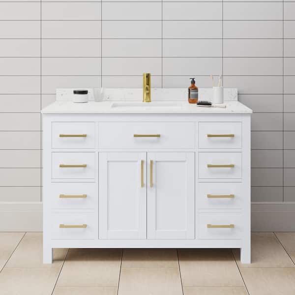 Wyndham Collection Beckett 48 in. W x 22 in. D x 35 in. H Single Sink Bathroom Vanity in White with Carrara Cultured Marble Top