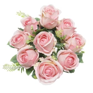 19 in. Pastel Blush Pink Artificial Rose Flower Stem Bush Bouquet (Set of 2)