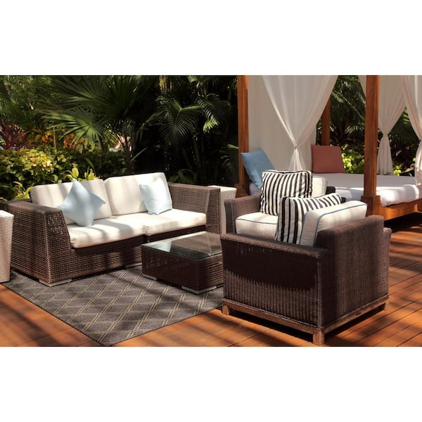 Hampton Bay Global Tan 5 ft. x 7 ft. Indoor/Outdoor Patio Area Rug 3018816  - The Home Depot