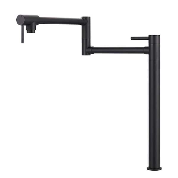 Pot Filler Faucet Deck Mount in Matte Black, Solid Brass Pot Filler Folding Faucet
