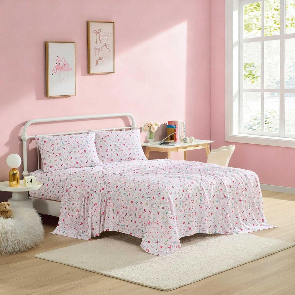 Pretty Tiles 3-Piece Pink Microfiber Twin Sheet Set price history on PriceWatchPro
