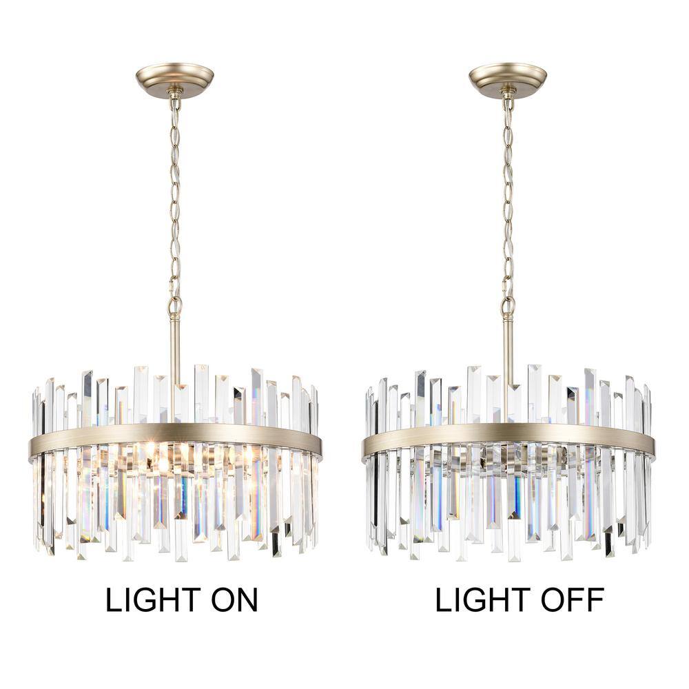 Casandra Brushed Champagne Silver 5-Light Crystal Drum Chandelier