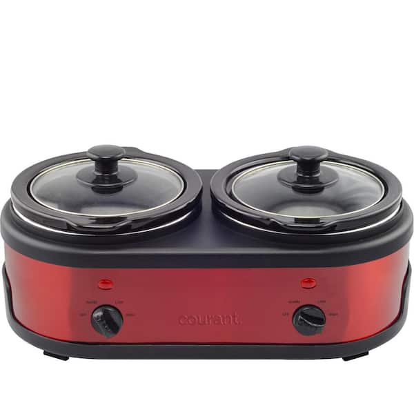 Courant 3.2 qt. (1.6 Qt.) Each Double Slow Cooker - Red, Red Stainless Steel