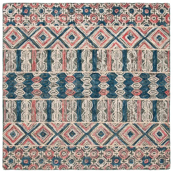 SAFAVIEH Trace Gray/Navy 6 ft. x 6 ft. Moroccan Square Area Rug