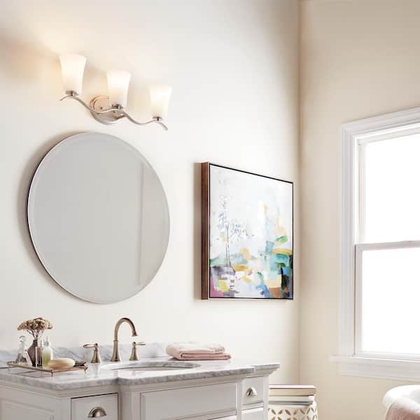 Armida 23 in. 3-Light Brushed Nickel Transitional Bathroom Vanity Light with Satin Etched White Glass