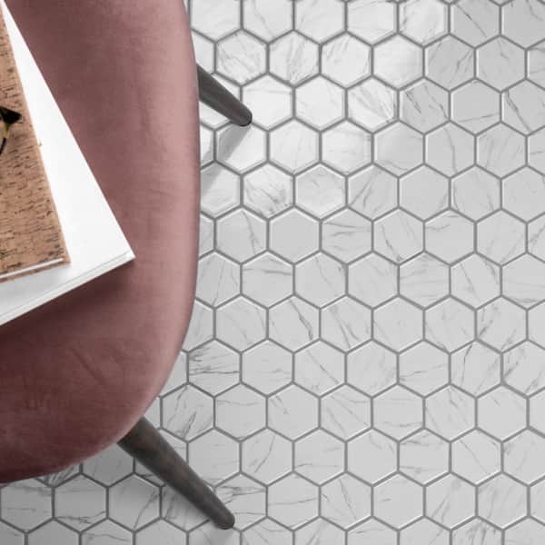 Merola Tile Flo 2 in. Hex White 6 in. x 6 in. Porcelain Mosaic
