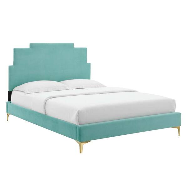 MODWAY Lindsey Mint Performance Velvet King Platform Bed