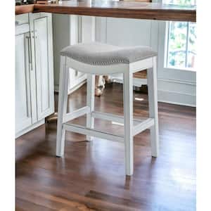 Julia 31 in Gray And White Solid Wood Frame Backless Bar Height Bar Chair