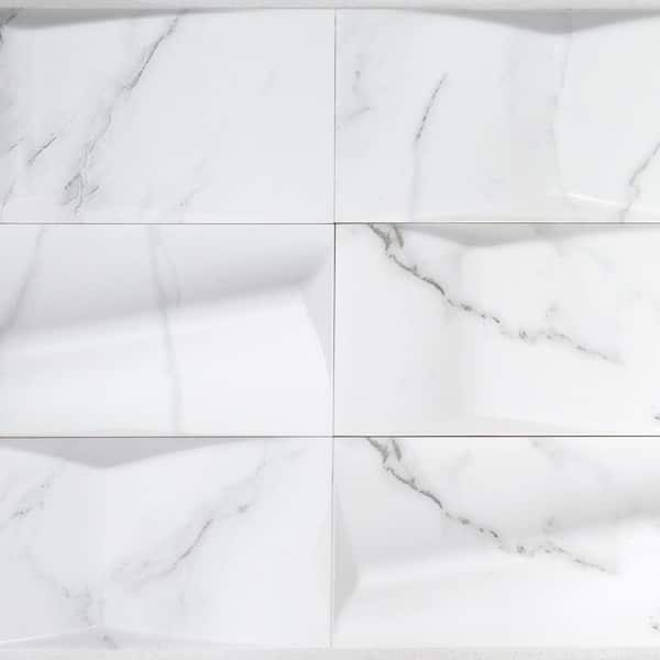 Carrara 3D Field Tile White 4 in. x 8 in. Matte Random Patterns Ceramic Wall Tile (1.61 sq. ft. /Case)