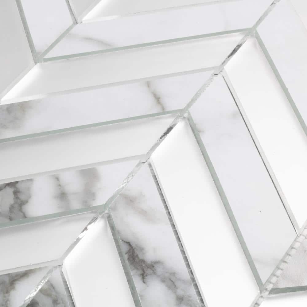 Bianco Carrara White Glass Herringbone Mosaic Tile