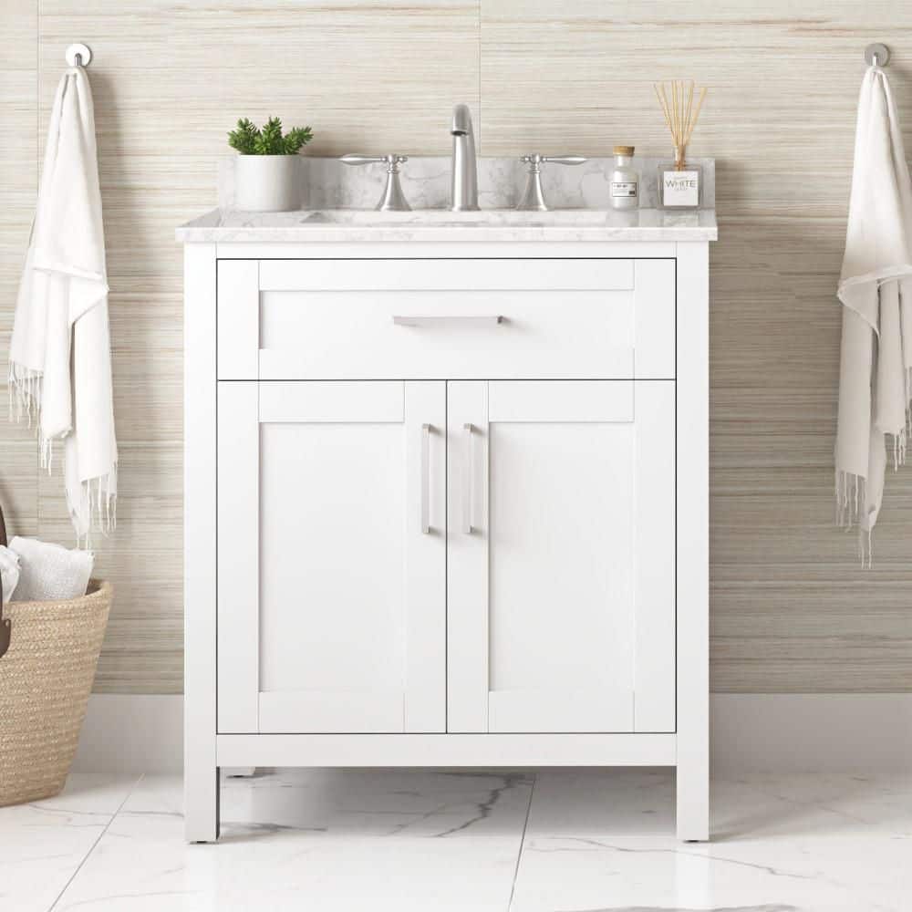 Tahoe 30 in. Single Sink Freestanding Bath Vanity in Pure White with Engineered Stone Top and Brushed Nickel Hardware price history on PriceWatchPro