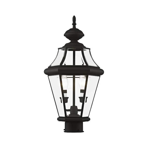 AVIANCE LIGHTING Cresthill 21 in. 2-Light Black Cast Brass Hardwired Outdoor Rust Resistant Post Light with No Bulbs Included
