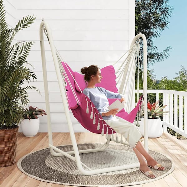 Afoxsos Unique U Shaped 2.83 ft. Free Standing Chair Hammock with Stand in Pink HDPH003OT582 The Home Depot