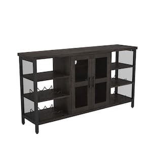 Black+ Gray Wood Wine Bar Cabinet with Storage