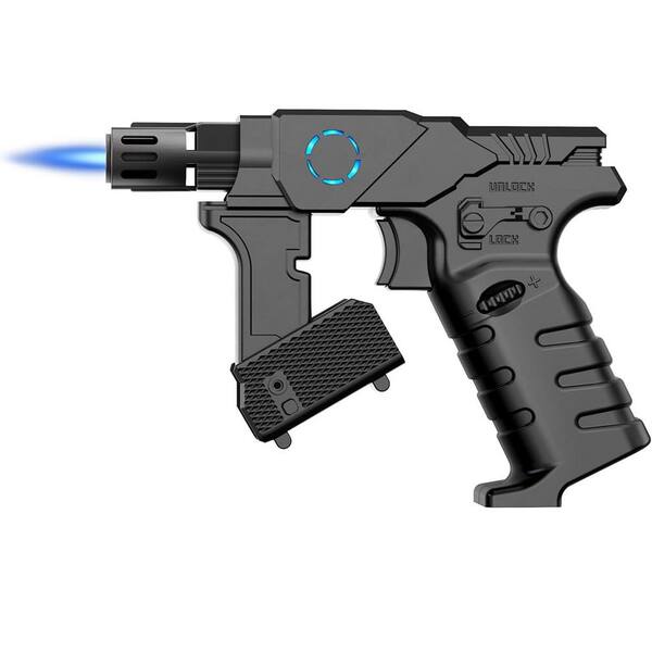 Adrinfly Butane Torch Lighter Refillable Kitchen Torch with Blue LED Light Safety Lock Adjustable Flame for BBQ Soldering Black