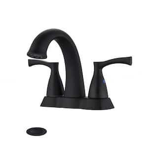 Freek 4 in. Centerset Double Handle Low-Arc Bathroom Faucet Combo Kit with Pop-Up Drain Assembly in Matte Black
