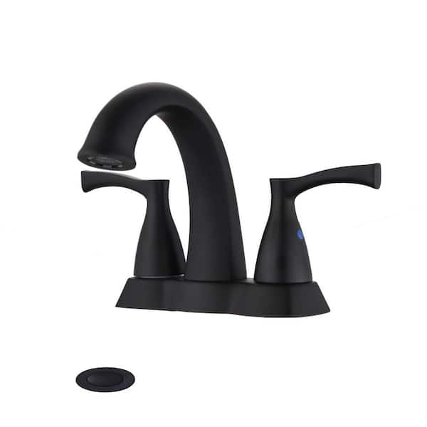 Miscool Freek 4 in. Centerset Double Handle Low-Arc Bathroom Faucet Combo Kit with Pop-Up Drain Assembly in Matte Black