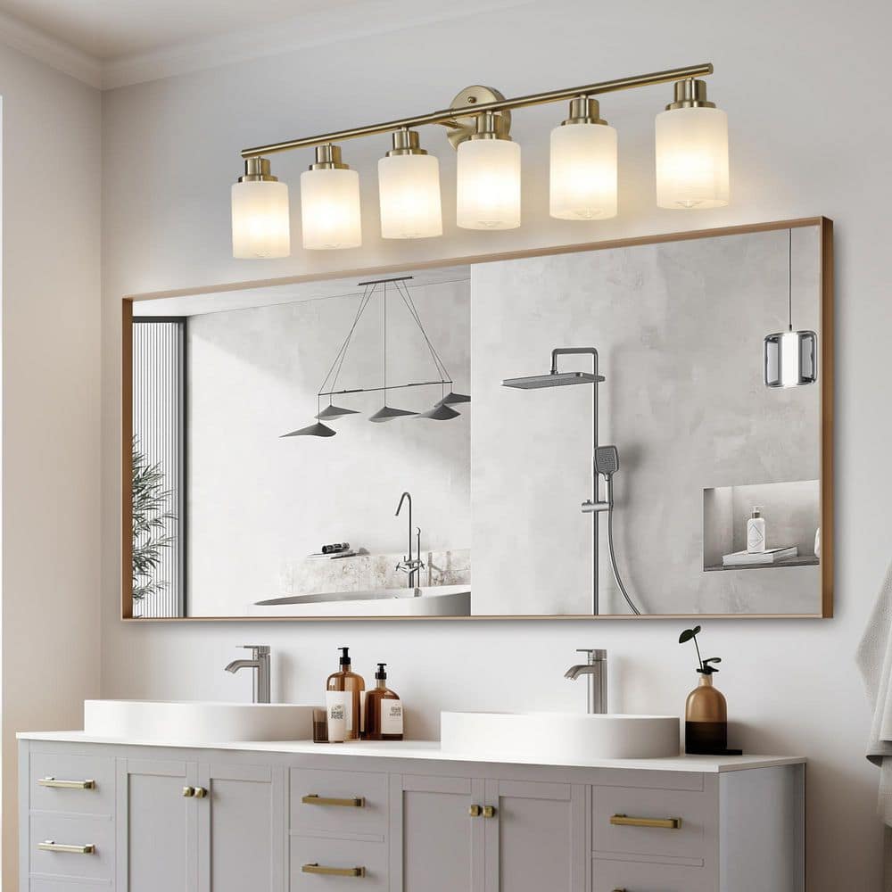 38.6 in. 6 Light Gold Vanity Light with Frosted Glass Shade price history on PriceWatchPro