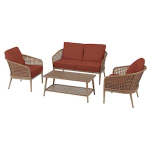 Coral Vista 4-Piece Brown Wicker and Steel Patio Conversation Seating Set with CushionGuard Quarry Red Cushions