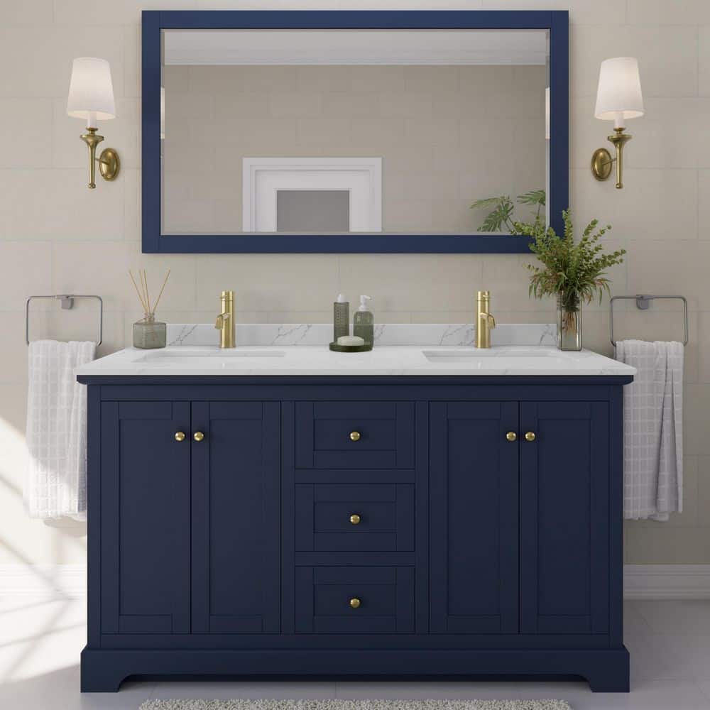 Avery 60 in. W x 22 in. D x 35 in. H Double Bath Vanity in Dark Blue with Giotto Quartz Top price history on PriceWatchPro