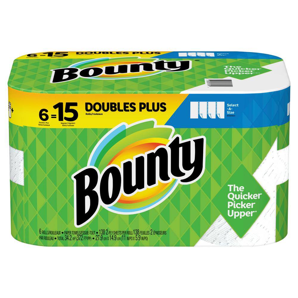 White 6 Double Rolls Bounty Select-A-Size Paper Towels 