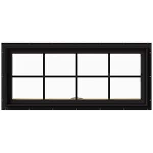 48 in. x 20 in. W-2500 Series Black Painted Clad Wood Awning Window w/ Natural Interior and Screen