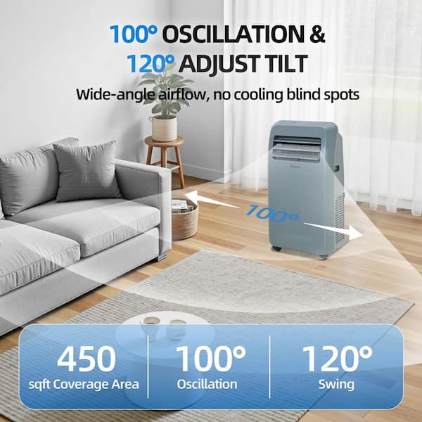 4-In-1 Cools/Heats 450 sq. ft. 12,000 BTU (ASHRAE) Portable Air Conditioner with Heater & Dehum & 3-Speed Fan, Swing