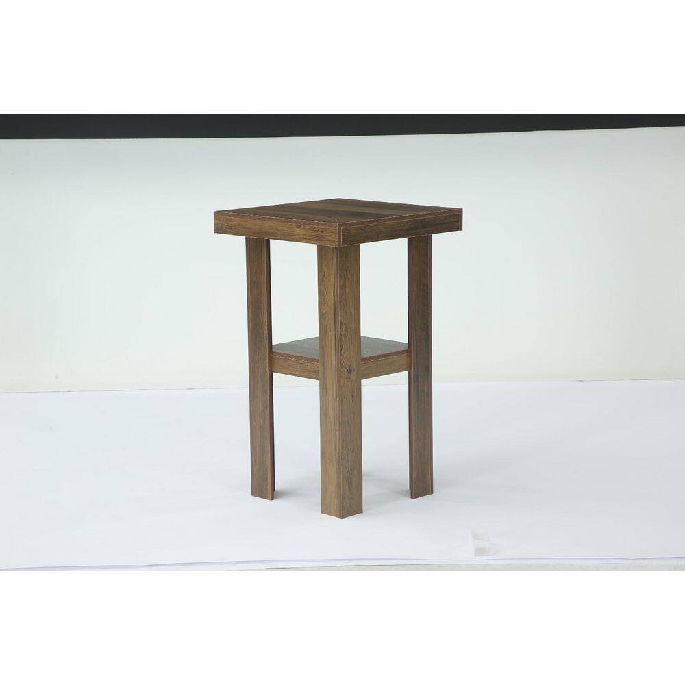 39.37 in. Rustic Brown Small Wood Bar Table, 2-Tier Square Pub Bistro Table with Storage for Cafe, Kitchen, Dining Room