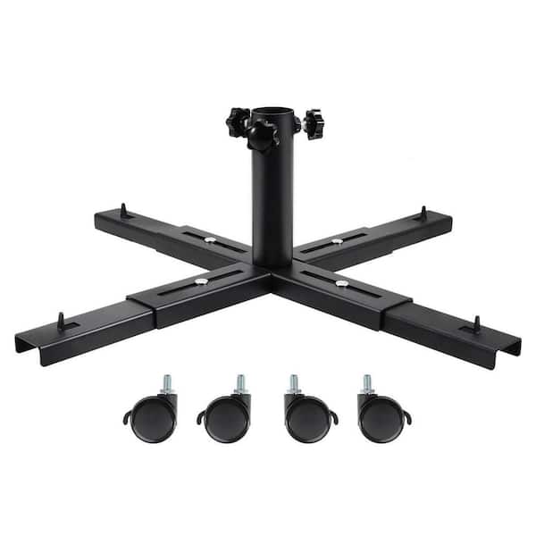 Black Metal Stand with Wheels, Holds Trees up to 90 in. Tall.
