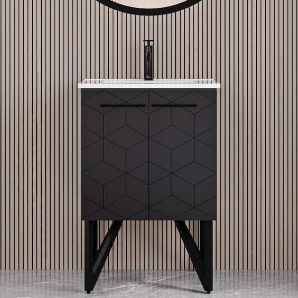 Swiss Madison Annecy 24 in. W Bath Vanity in Phantom Black with Ceramic Vanity Top in Glossy White with White Basin