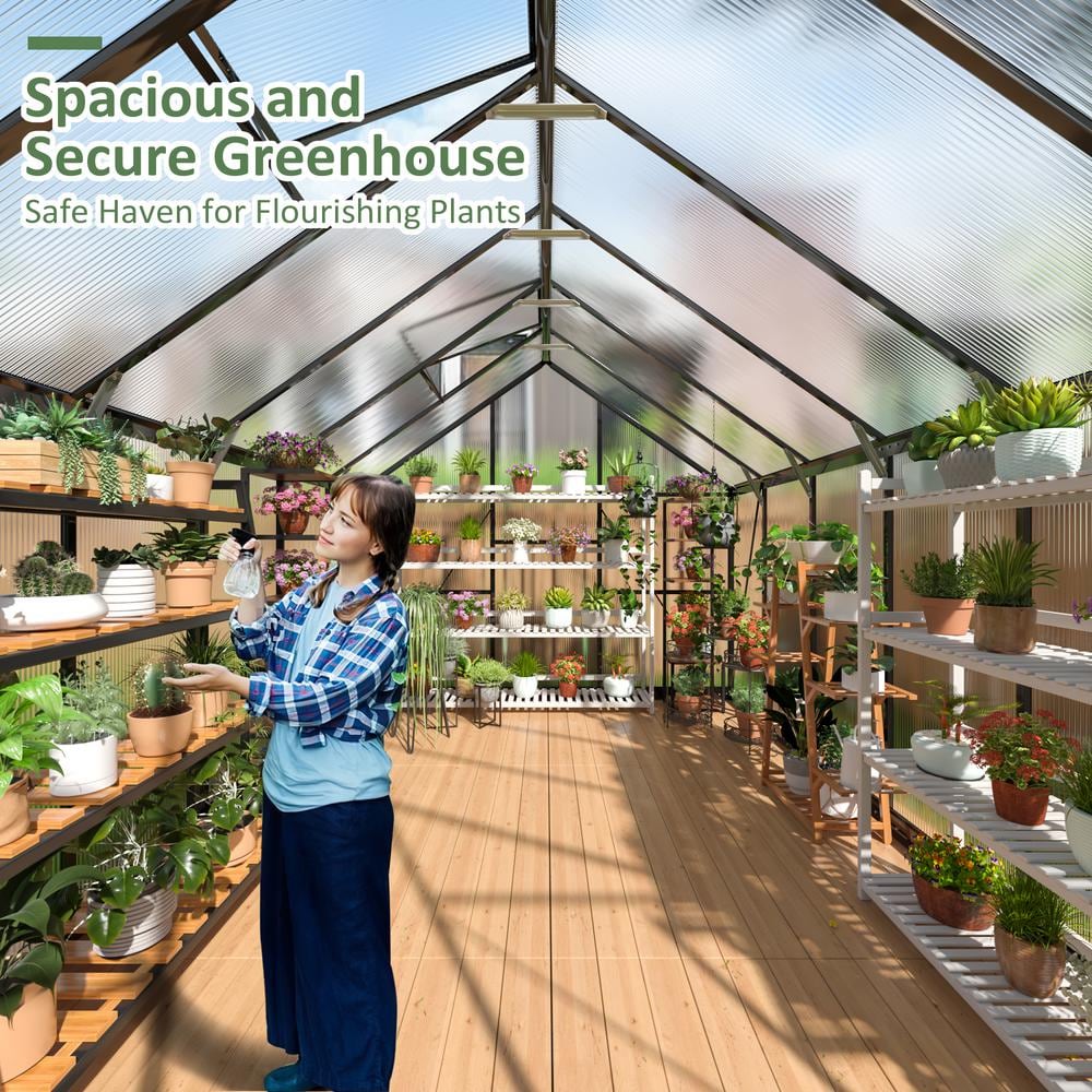 Black Aluminum Polycarbonate Walk-In Greenhouse 8x12 FT