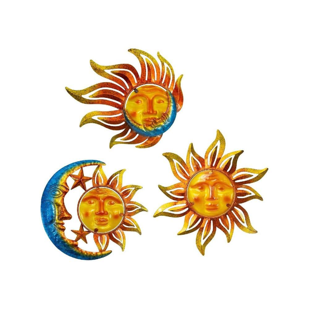 13 in. W x 13 in. H Multi-Colored Metal Outdoor Sun Face 3D Wall