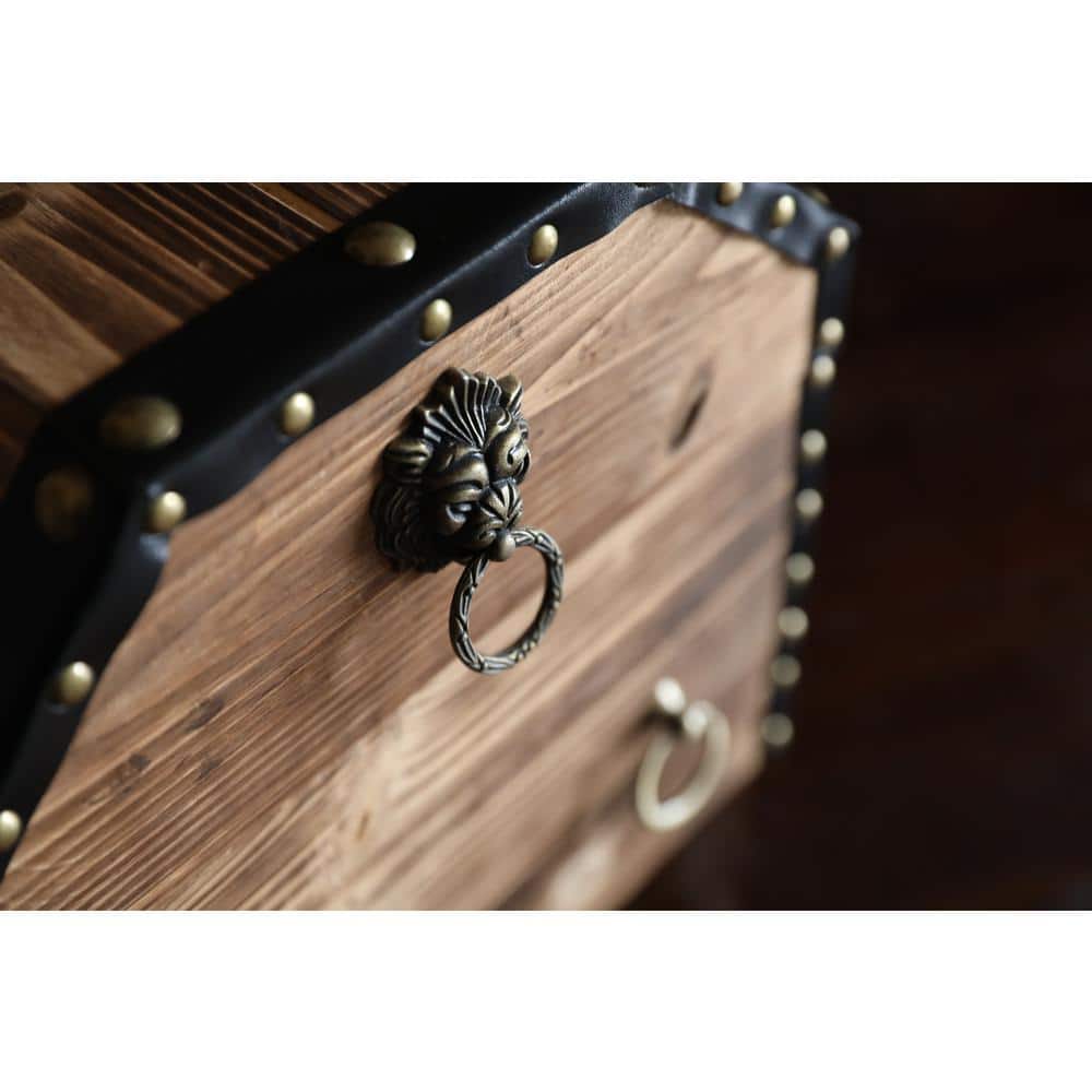 Large Rustic Wooden Pirate Trunk with Lion Rings and Lock