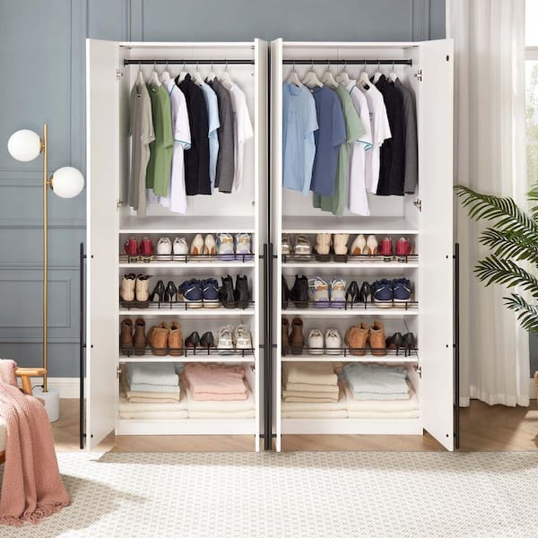 Manhattan Comfort Lee White 63 in. Freestanding Wardrobe with