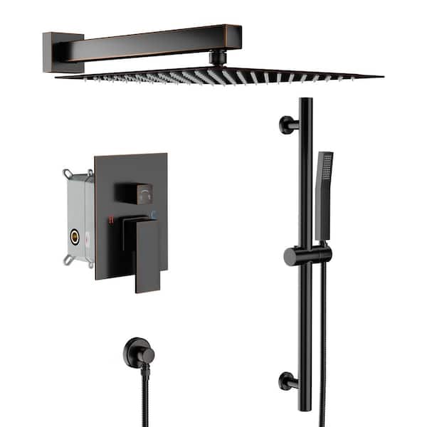 LORDEAR 2-Spray Patterns with 1.8 GPM 12 in. Wall Mount Dual Shower Heads in Oil Rubbed Bronze