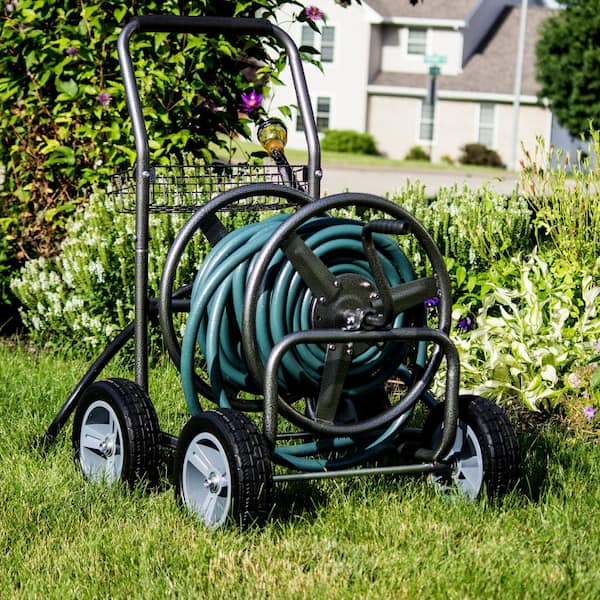  VEVOR Hose Reel Cart, Hold Up to 300 ft of 5/8'' Hose, Garden  Water Hose Carts Mobile Tools with 4 Wheels, Heavy Duty Powder-Coated Steel  Outdoor Planting with Storage Basket, for