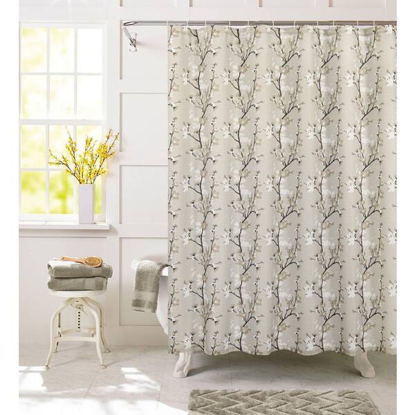 Dainty Home Printed Waffle 70 in. x 72 in. Floral Shower Curtain