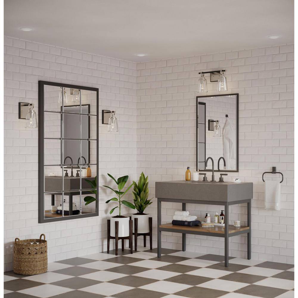 Cassell 2-Light Brushed Nickel and Matte Black Vanity Fixture with Clear Glass Shades
