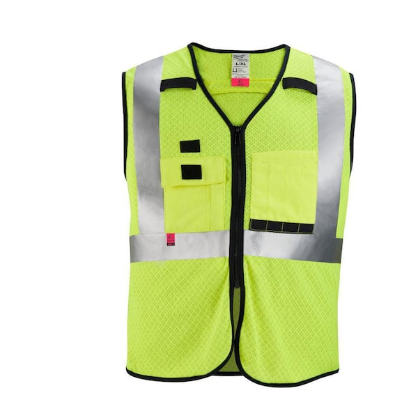 Milwaukee Arc-Rated/Flame-Resistant Large/X-Large Yellow Mesh Class 2 High  Visibility Safety Vest with 10-Pockets 48-73-5202 - The Home Depot