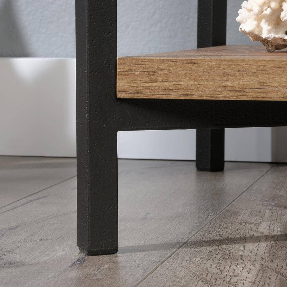 Sindoori Mango & Black Metal Industrial Desk with Open Shelves
