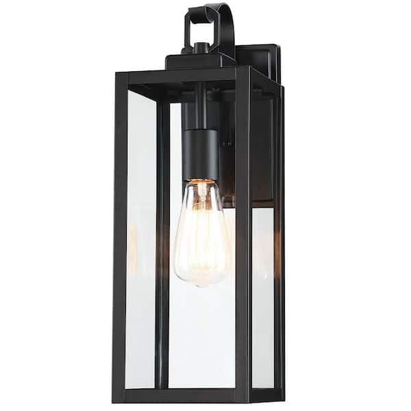 1-Light Matte Black Hardwired Outdoor Wall Lantern Sconce with Clear Glass